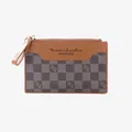 Brown faux leather card holder with Forever Sunshine text and checkerboard pattern - Brown