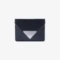 Minimalist black leather card wallet featuring a sleek silver triangular metal clasp - Black