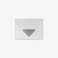 Minimalist white leather envelope card wallet with a silver triangle buckle detail - White