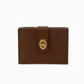 Vintage bruine leren accordeon pasjeshouder met hoogwaardige gouden ovale draaisluiting - Bruin