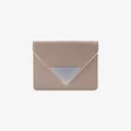 Minimalist envelope card holder wallet for women in taupe leather with metal hardware - Khaki