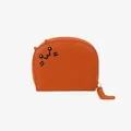 Piccolo portamonete arancione a forma di gatto con ricamo e trama in finta pelle - Colore caramello