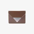 Brown envelope-style card holder with chic triangular silver metal buckle detail - Coffee