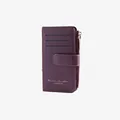 Deep purple lychee texture card holder wallet with zipper pocket and snap closure - Red