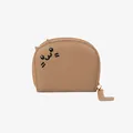 Braune halbkreisförmige Katzenmünzbörse mit Stickerei und Lychee-Leder-Textur - Khaki