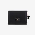 Cartera corta de cuero PU negro con cierre de mariposa dorada y colgante de corazón - Negro