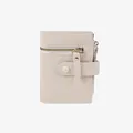 Petit portefeuille beige en cuir PU pour femme avec fermeture éclair et bouton - Blanc