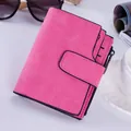 Hot pink matte leather wallet for women with buckle closure and zipper coin pocket - Rose Red
