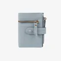 Petit portefeuille bifold pour femme en simili cuir bleu clair avec fermeture éclair dorée - Bleu