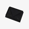 Classic black lychee pattern leather tri-fold mini wallet with envelope flap closure - Black