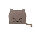 Mini portamonete a forma di gatto grigio in pelle PU con ricami e ciondolo a coda - grigio elefante