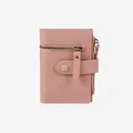 Petit portefeuille rose en cuir PU pour femme avec fermeture éclair dorée et grain - Rose