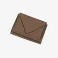 Brown litchi grain leather tri-fold mini wallet with elegant envelope flap closure - Elephant Gray