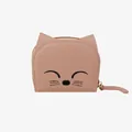 Petit porte-monnaie chat rose en cuir PU avec broderie et fermeture à glissière - Rose