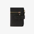 Petit portefeuille noir pour femme avec fermeture éclair dorée et fentes pour cartes - Noir