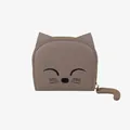 Monedero con forma de gato en cuero sintético gris con bordado detallado de cara - Gris elefante