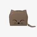 Lindo monedero de gato topo en cuero PU con bordado y textura de grano de lichi - Caqui