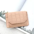 Pink crocodile-textured PU leather card holder wallet with zipper and gold stamp - Pink