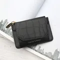 Black crocodile embossed PU leather mini wallet with gold zipper and card slots - Black