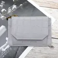 Grey faux crocodile leather card holder with gold zipper and multi-slot design - Gray