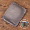 Deep grey genuine leather men's wallet with lychee texture and multi-card slot interior - Genuine Leather Tri-fold / Gray