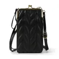 Sac bandoulière noir matelassé pour téléphone avec fermoir doré et bandoulière fine - Noir