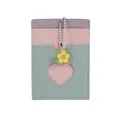 Short PU leather wallet with three card slots, heart window and flower pendant - Green