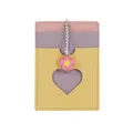 Pink and purple patchwork card holder with heart window and flower charm pendant - Yellow