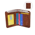 Slim men's brown leather bifold wallet featuring multiple card slots and an ID window - Brown