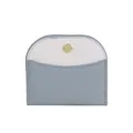 Slim bifold women's wallet in white and blue contrast faux leather with snap button - Blue
