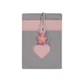 Pink and grey faux leather card holder with heart window and flower charm pendant - Elephant Gray