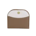 Slim bi-color brown and white small wallet with litchi texture and gold snap button - Khaki