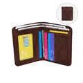 Dunkelbraune schmale Herrenbrieftasche mit vielen Kartenfächern und einem Ausweisfenster - PU Doppelt gefaltet / Kaffeebraun
