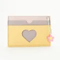 Chic multi-color PU leather card holder with heart cutout and floral keychain accessory - Yellow