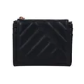 Black quilted small wallet with V-shaped stitching and golden top zipper closure - Black
