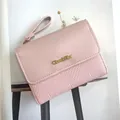 Rosa Patchwork Minimalistische Damen Geldbörse mit Goldenem Classic Star Logo und Schlaufe - Rosa