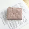 Pink quilted star pattern mini folding wallet with gold zipper and snap closure - Pink