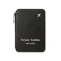 Portefeuille de voyage pour passeport en cuir noir texturé avec fermeture éclair - Noir