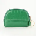 Emerald green stone pattern mini shell coin purse with golden metal keychain ring - Green