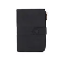 Slim black RFID passport holder and multi-functional wallet with snap closure - Black