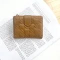 Short camel brown quilted star pattern folding wallet for women with zipper and clasp - Brown