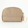 Mini khaki stone pattern shell coin purse with crocodile texture and gold keychain - Khaki