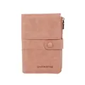 Coral pink RFID blocking travel passport wallet with zipper compartment and snap buckle strap - Pink