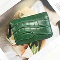 Porte-cartes vert foncé à motif crocodile avec fermeture éclair et texture cuir vintage - Vert Foncé
