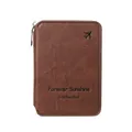 Portefeuille de voyage vintage en cuir marron foncé avec fermeture éclair de sécurité - Café