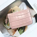 Mini portefeuille vintage rose clair à motif crocodile avec fermeture éclair et fentes - Rose Foncé
