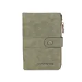 Minimalist RFID blocking dark green leather passport wallet with gold zipper and buckle - Green