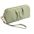 Bolso de mano plisado verde claro en cuero sintético granulado con doble cremallera - Verde
