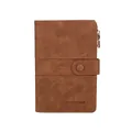Brown RFID blocking passport holder in vintage faux leather with zipper and snap buckle - Brown