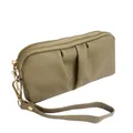 Bolso de mano fruncido color caqui con doble cremallera y textura de cuero granulado - Gris elefante